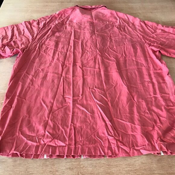 Caribbean Shirt Men 2X Coral Pink Striped Silk Cotton Button Up Short Sleeve - Picture 2 of 11